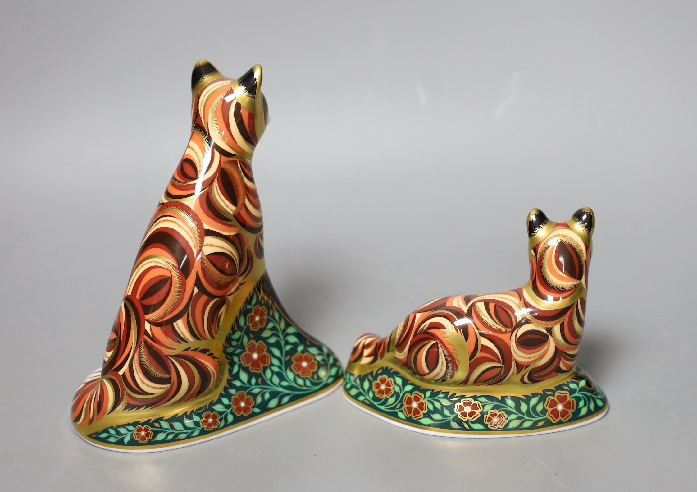 Two Royal Crown Derby paperweights - Devonian Vixen, gold stopper, boxed with certificate and Devonian Fox Cub, gold stopper, boxed with certificate